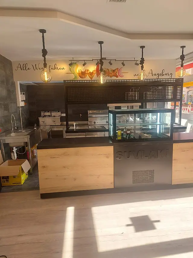 Souvlaki shop: Service counter with display case