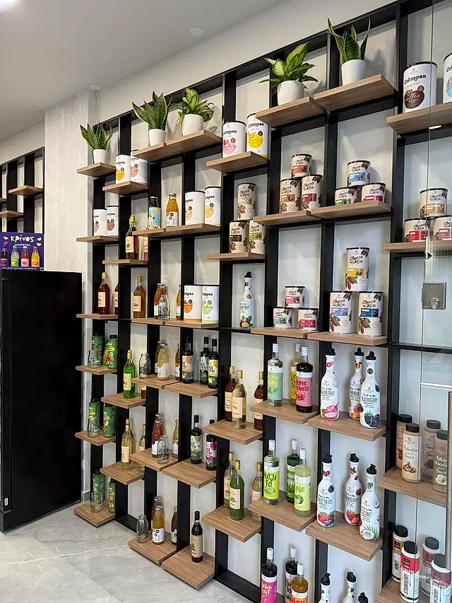 Retail store: Metal product display shelving