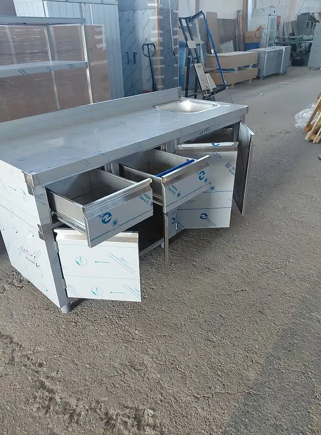 Production: Stainless steel cabinet with drawers and doors