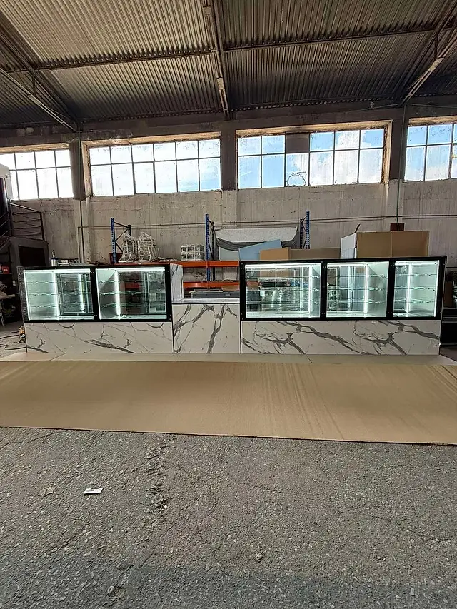 Patisserie: LED lit display cases with marble finish