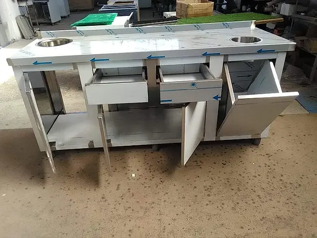 Production: Stainless steel worktable with drawers