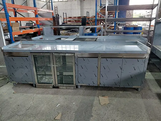 Bar counter with back bar fridge