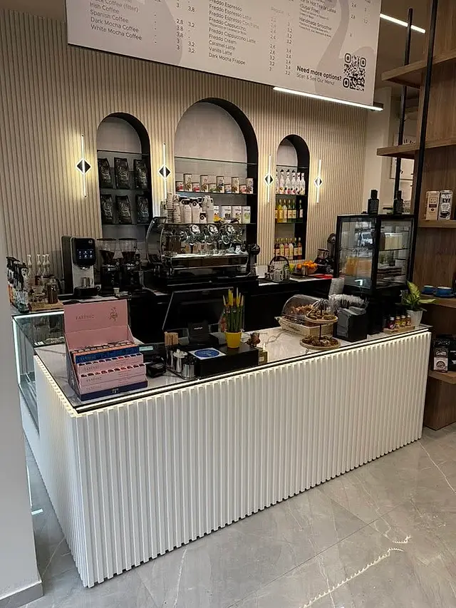 Cafe: Service counter with display cases
