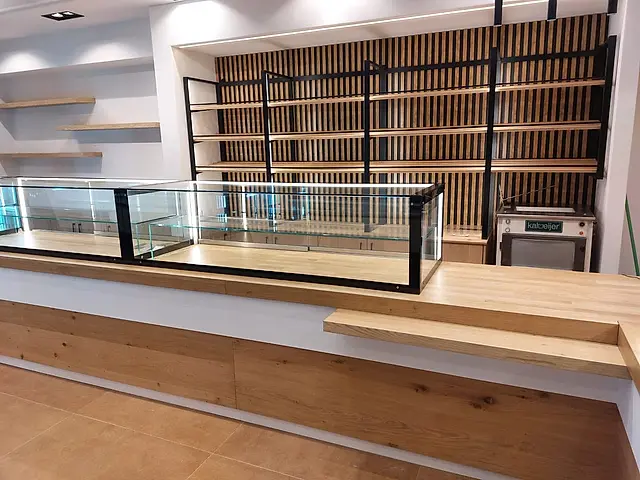 Bakery: Counter display case and bread shelving