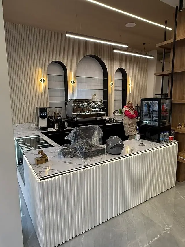 Cafe: Bar counter with display fridge